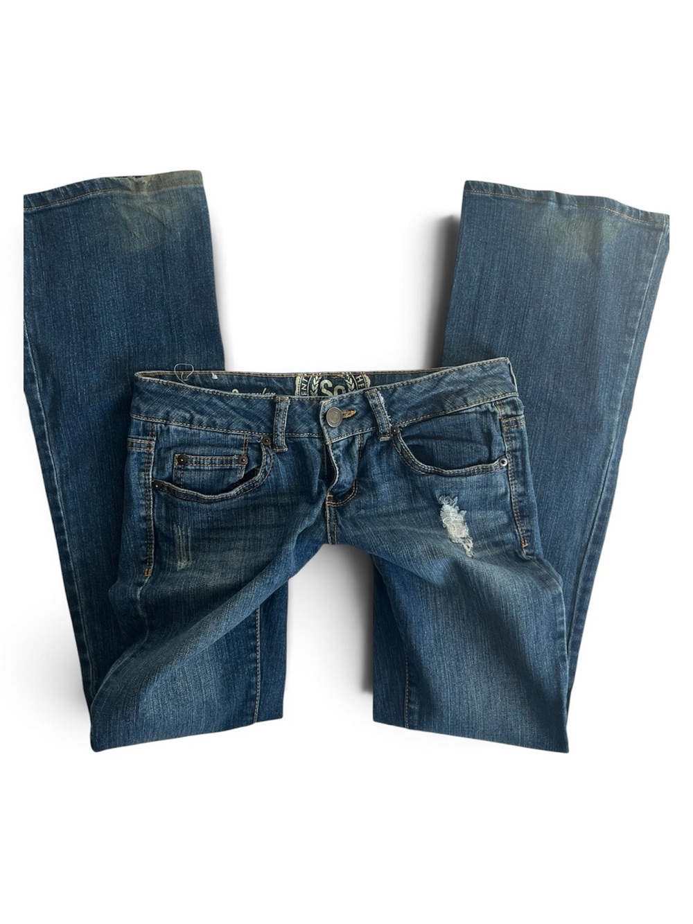 Classic Women's Blue Distressed Straight-Leg Jeans